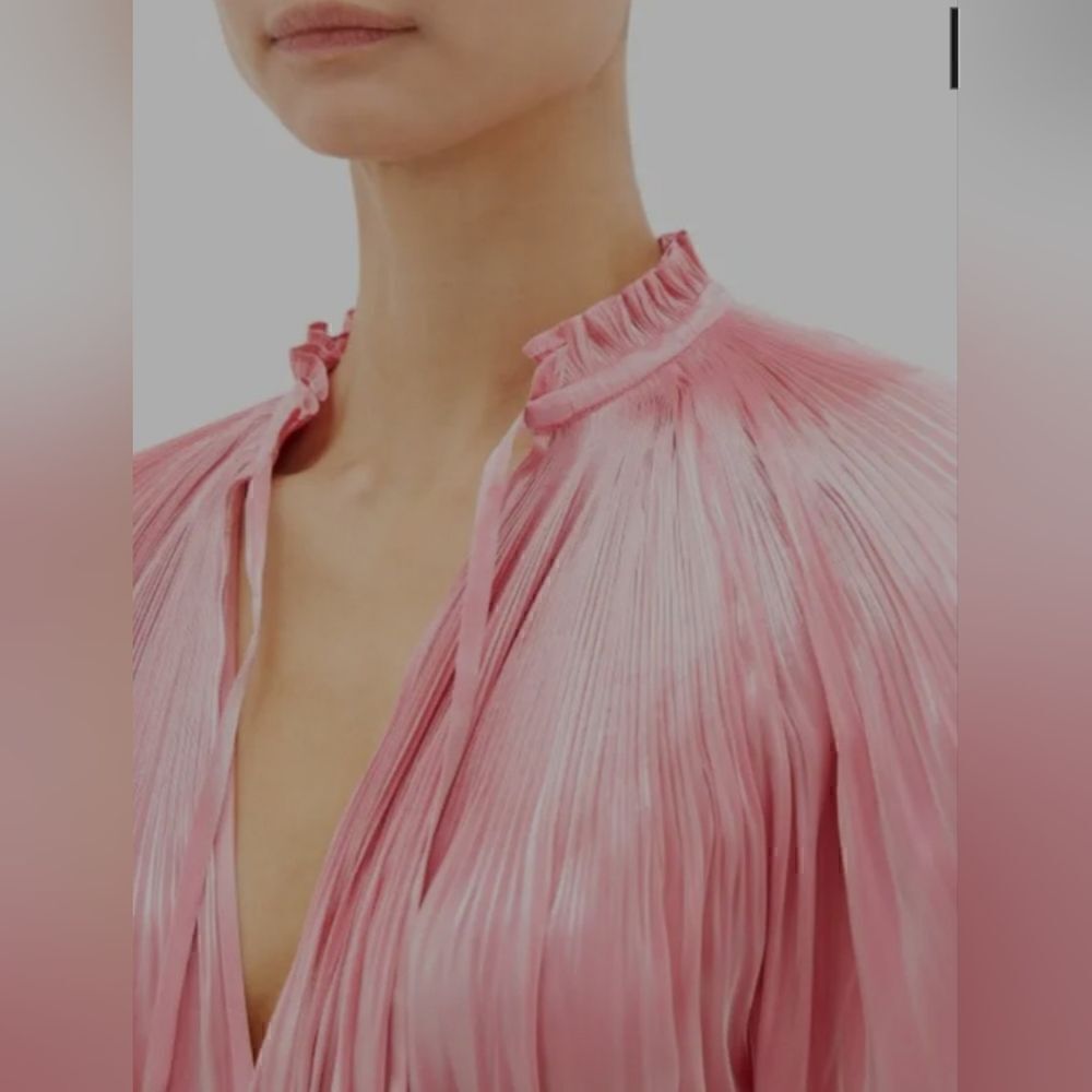 RHODE adele plissé lamé satin blouse pink size M - Picture 3 of 12